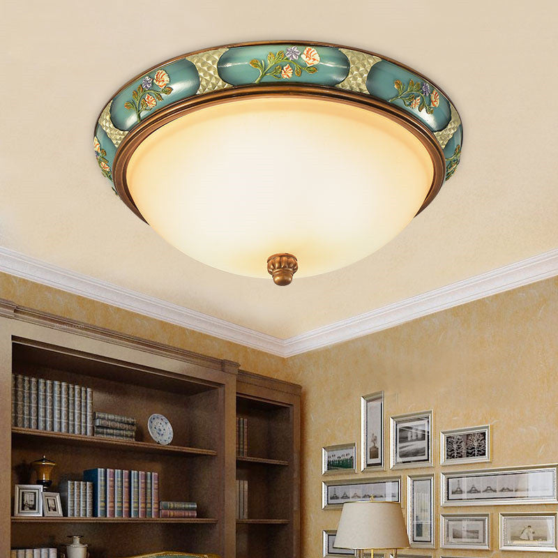 Traditional Frosted Glass Ceiling Light In Bronze - 3 Lights Flushmount Wide (15/19) For Corridor /