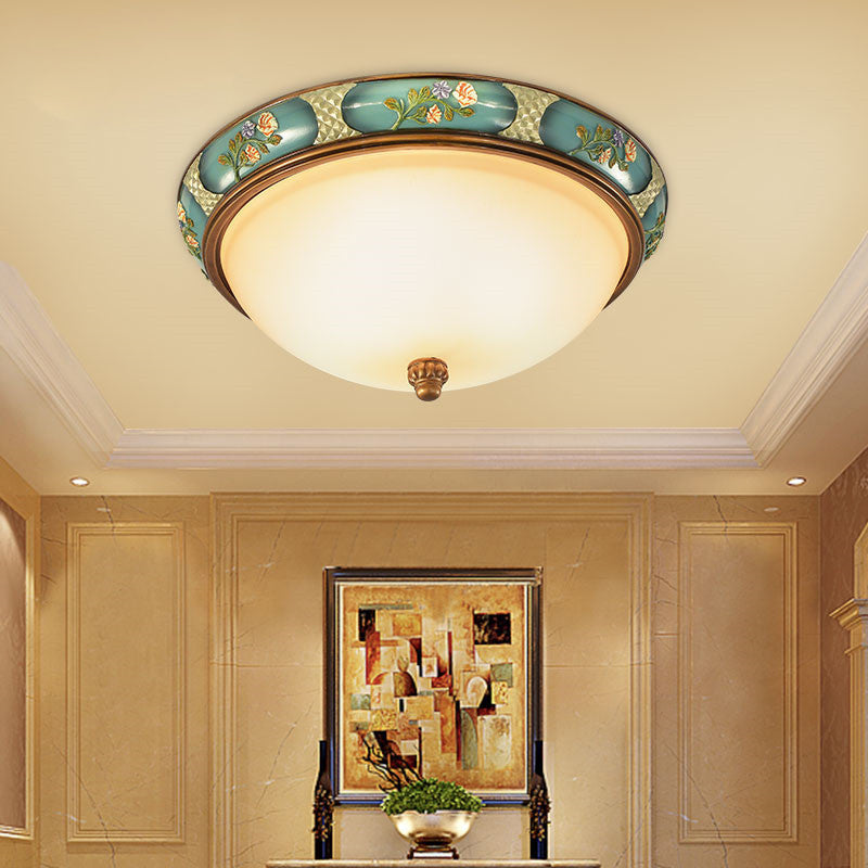 Traditional Frosted Glass Ceiling Light In Bronze - 3 Lights Flushmount Wide (15/19) For Corridor