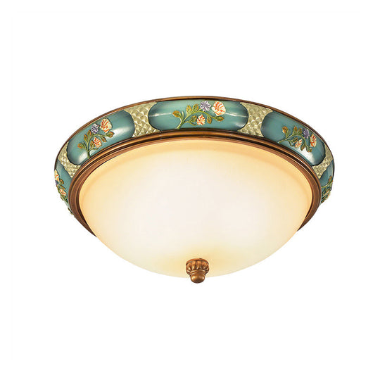 Traditional Frosted Glass Ceiling Light In Bronze - 3 Lights Flushmount Wide (15/19) For Corridor