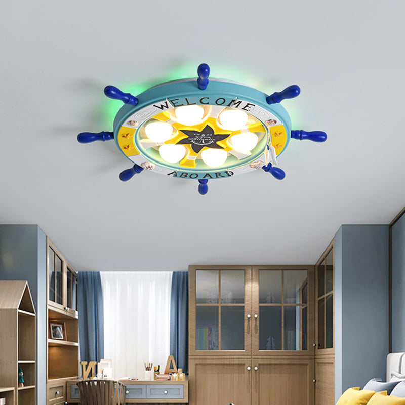 Kids Room Cartoon Rudder Led Flush-Mount Ceiling Light Fixture Turquoise