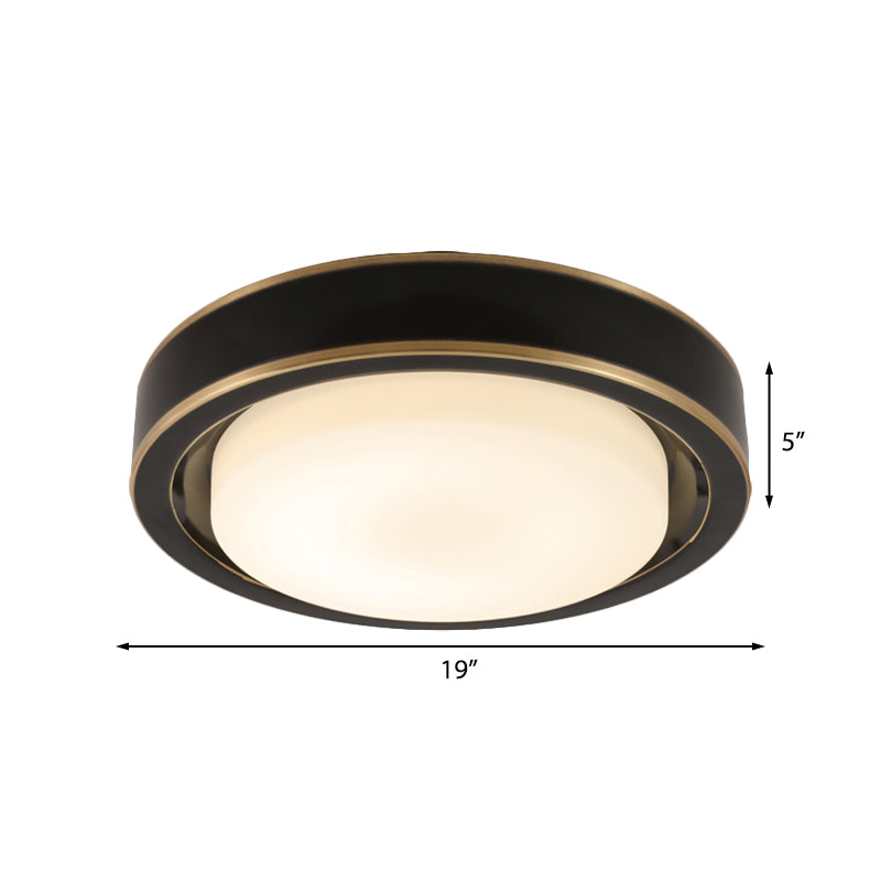 15’/19’ Black/Brass Drum Ceiling Light Fixture With Classic Frosted Glass And Led For Bedroom -