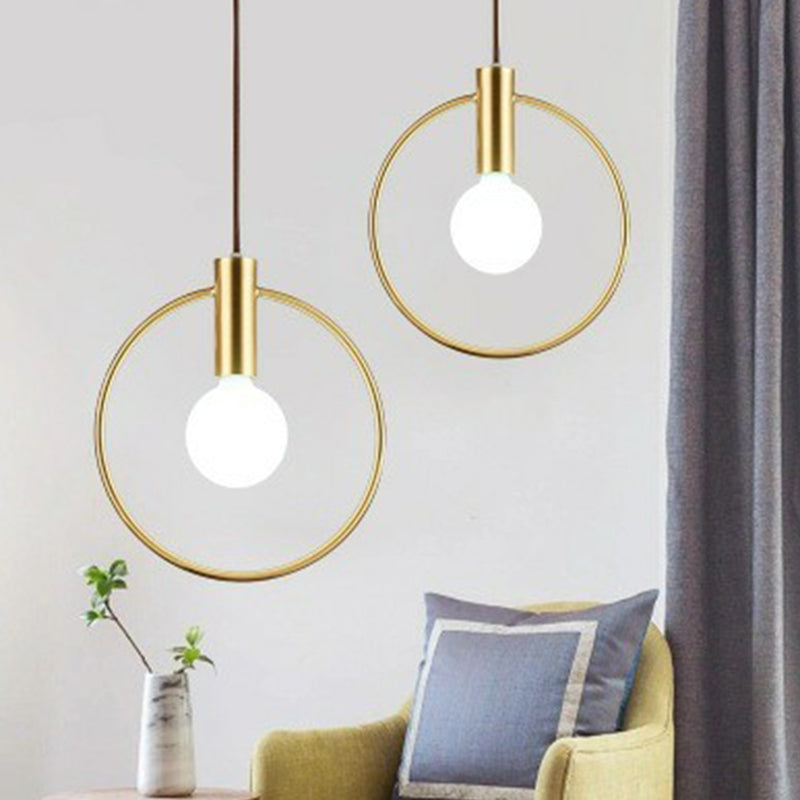 Minimalist Brass Finish Single Bulb Ring Pendulum Light Fixture