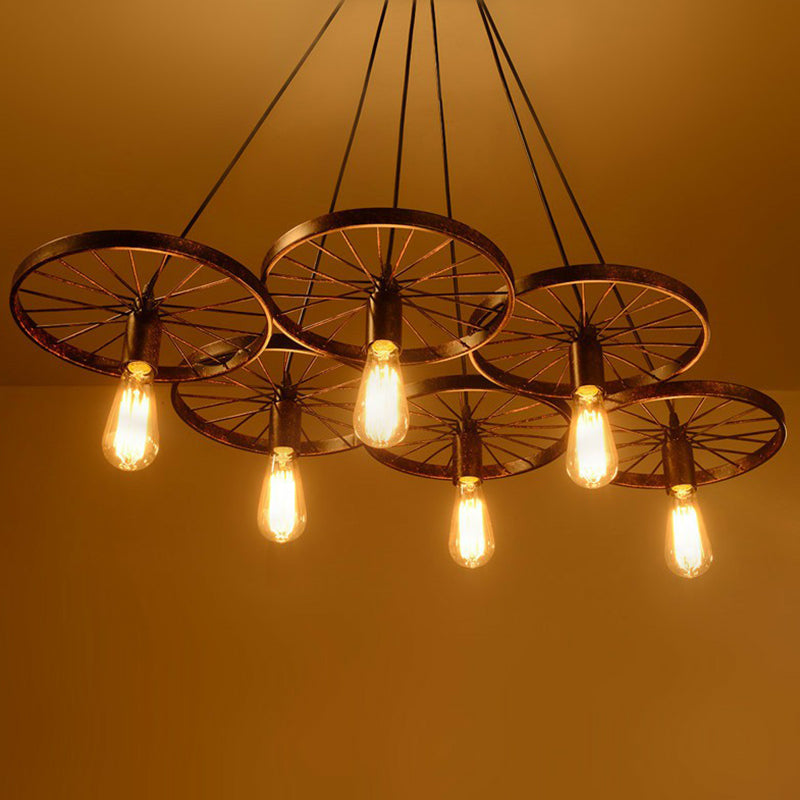 Industrial Rust Metal Chandelier: Wheel Ceiling Pendant Light For Living Room 6 /