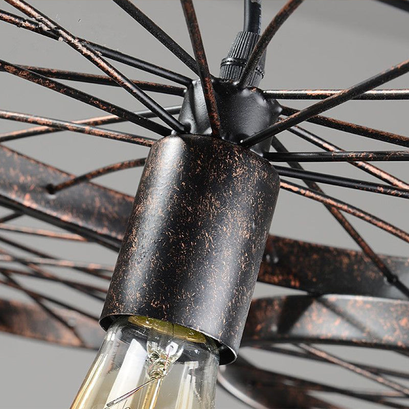 Industrial Rust Metal Chandelier: Wheel Ceiling Pendant Light For Living Room