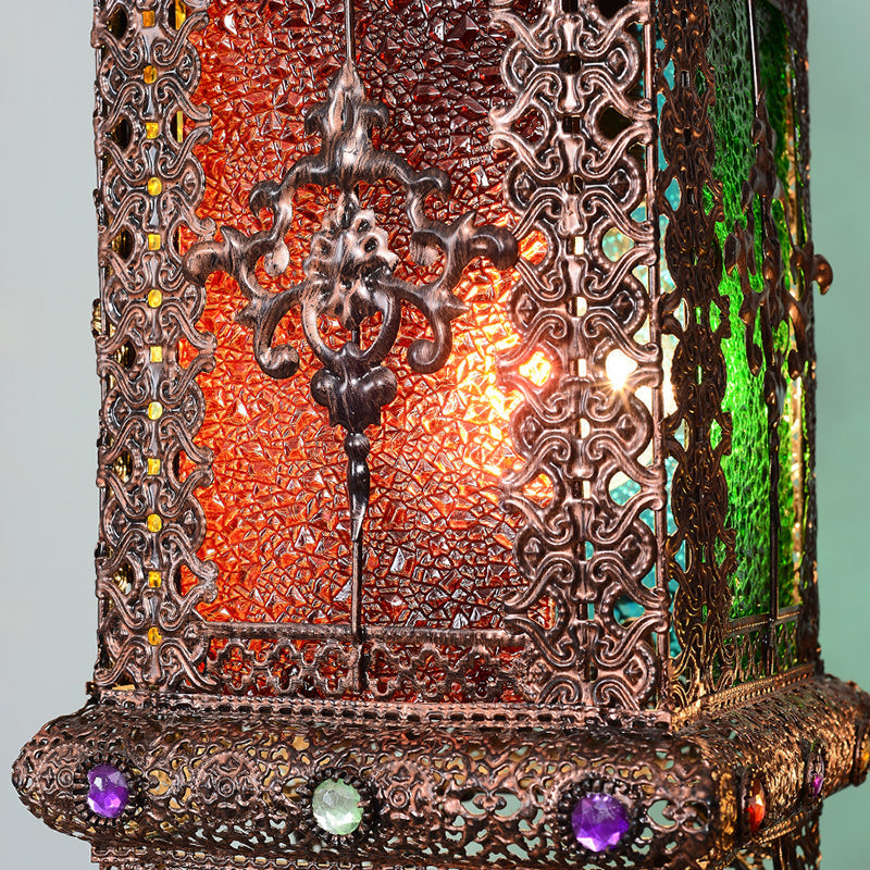 Rustic Lantern Floor Lamp With Ivy Decor - Metal Stand 2 Bulbs Brown Ideal For Living Rooms