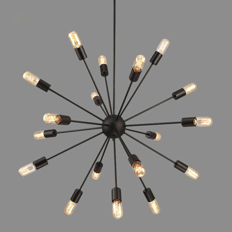 Industrial Iron Black Pendant Chandelier - Sunburst Design 18 Heads Ideal For Dining Room