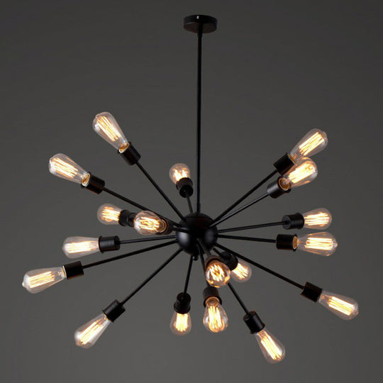 Industrial Iron Black Pendant Chandelier - Sunburst Design 18 Heads Ideal For Dining Room