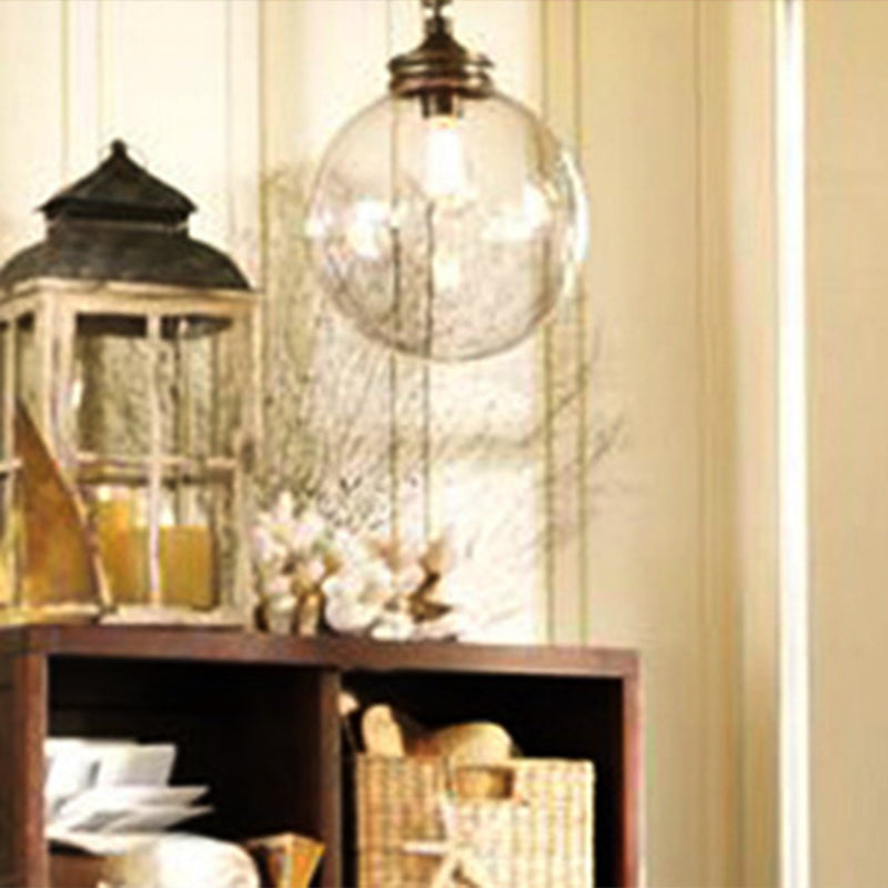 Simplistic Clear Glass Sphere Pendant Light Fixture | Restaurant Hanging (1-Bulb)