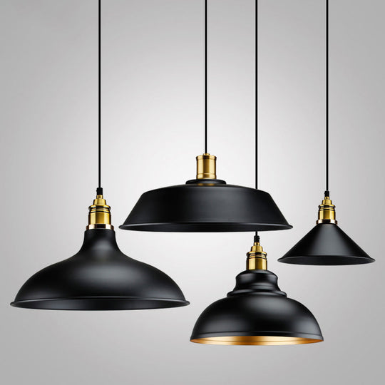 Modern Metal Black Pendant Light With Geometric Shade - Single Bulb Industrial Hanging Fixture