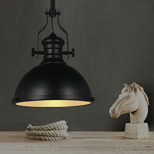 Vintage Black Metal Pendant Light With Frosted Glass Cover