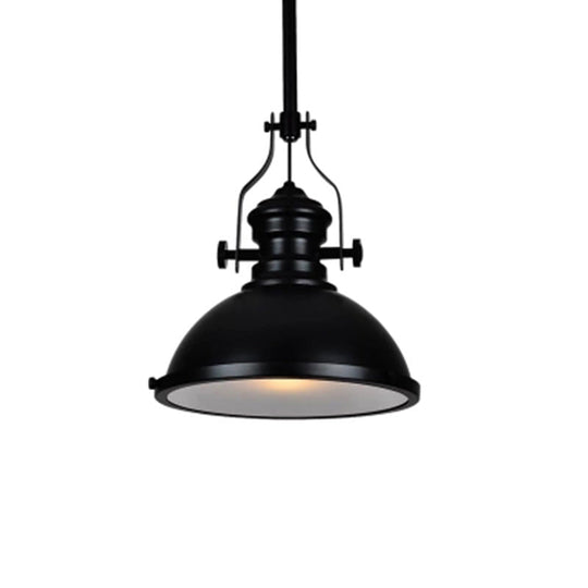 Vintage Black Metal Pendant Light With Frosted Glass Cover