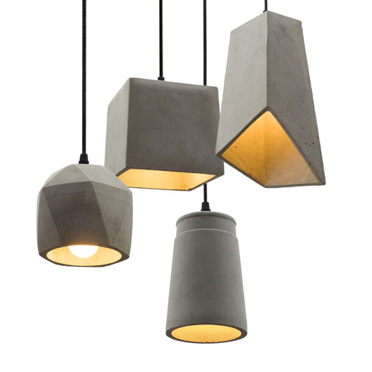 Modern Grey Horn Suspended Lighting Fixture - Simplicity 1-Light Cement Hanging Light For
