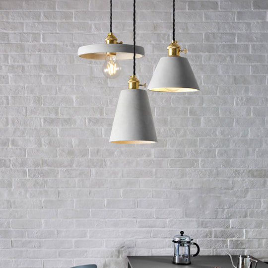 Nordic Grey Horn Shaped Ceiling Pendant Light With Cement Shade