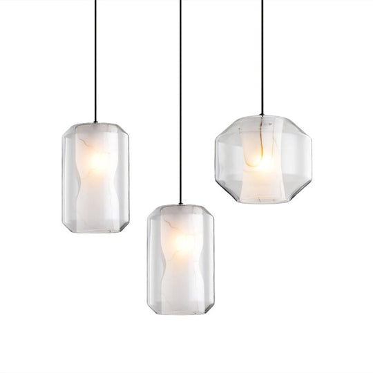 Cylinder Pendant Light: Clear Glass 1-Light White Marble Shade - Perfect For Dining Room Ceilings