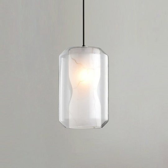 Cylinder Pendant Light: Clear Glass 1-Light White Marble Shade - Perfect For Dining Room Ceilings