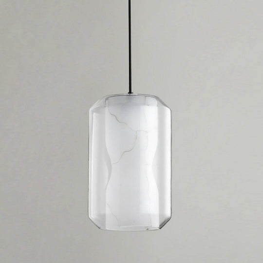 Cylinder Pendant Light: Clear Glass 1-Light White Marble Shade - Perfect For Dining Room Ceilings