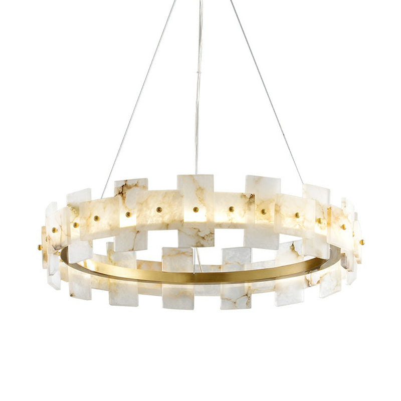 Minimalist Marble Circle Hanging Lamp: White And Brass Led Pendant Light For Dining Room