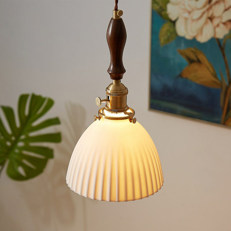 Simplicity White Glass Pendant Light With Dome Shade And Single Bulb