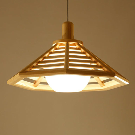 Nordic Wooden Hanging Light With Conical Cage Design - Perfect For Restaurants And Homes