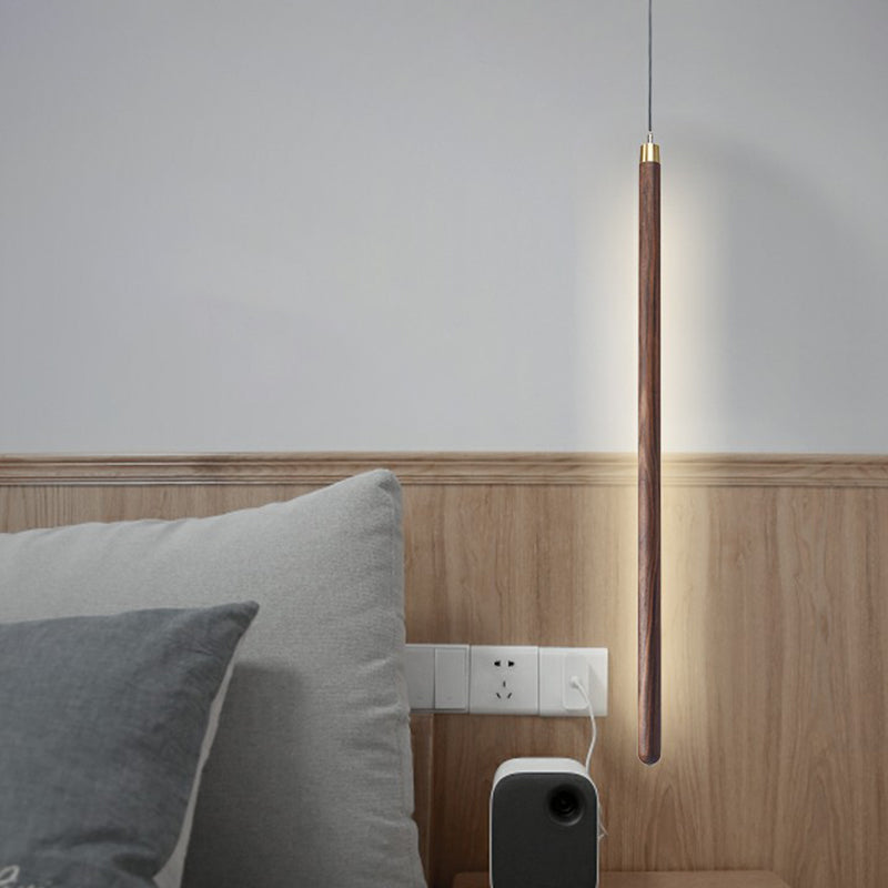 Wooden Simplicity Led Pendulum Light - Stylish Pole-Shaped Bedside Pendant Fixture