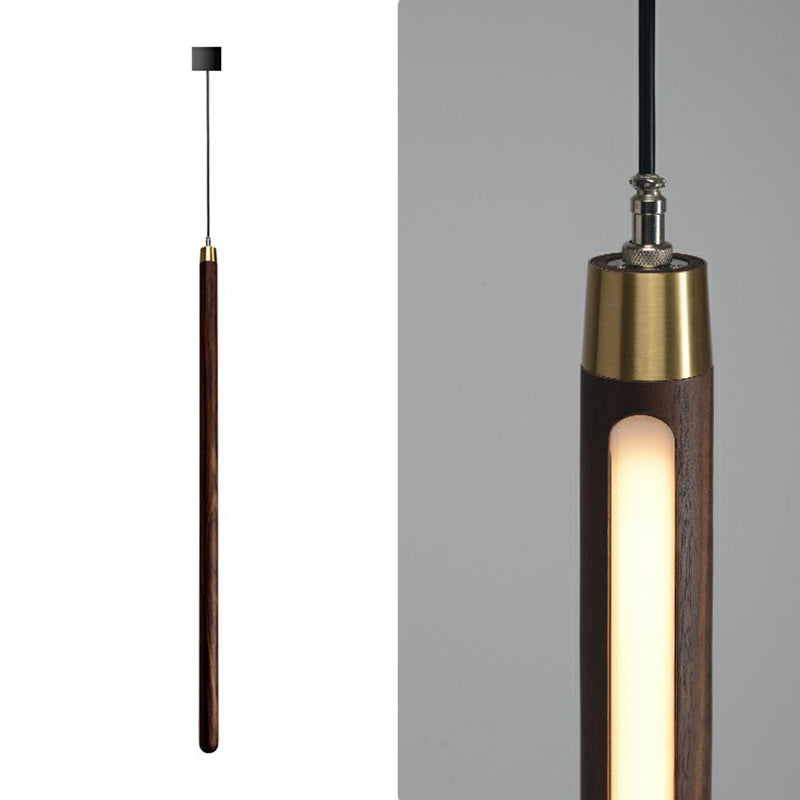 Wooden Simplicity Led Pendulum Light - Stylish Pole-Shaped Bedside Pendant Fixture Coffee