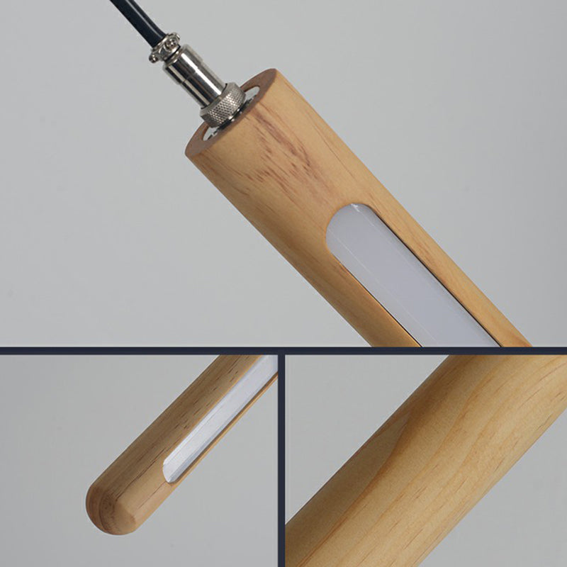 Wooden Simplicity Led Pendulum Light - Stylish Pole-Shaped Bedside Pendant Fixture