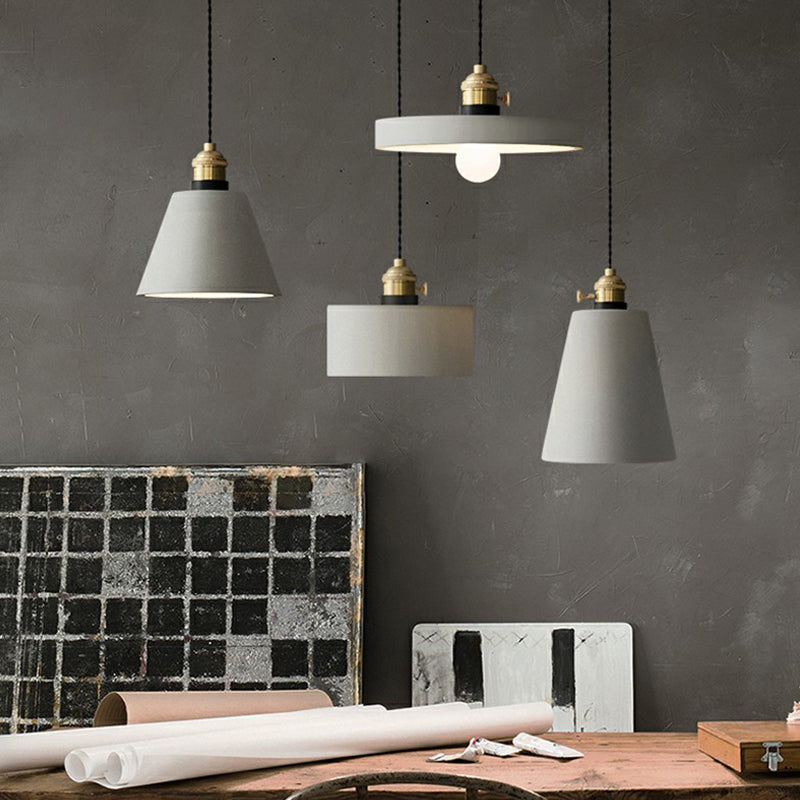 Minimalist Grey Cement Pendant Light - Geometric Dining Room Down Lighting 1-Light With Rotary