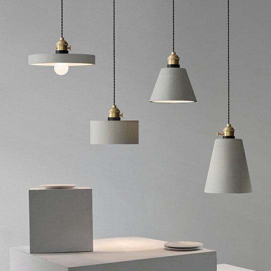 Minimalist Grey Cement Pendant Light - Geometric Dining Room Down Lighting 1-Light With Rotary