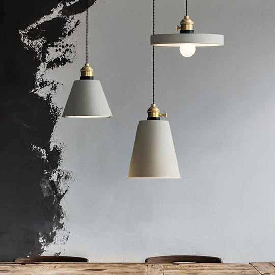 Minimalist Geometric Cement Pendant Light With Rotary Switch For Dining Rooms - Grey