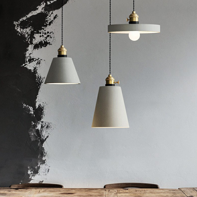 Minimalist Grey Cement Pendant Light - Geometric Dining Room Down Lighting 1-Light With Rotary