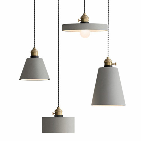 Minimalist Grey Cement Pendant Light - Geometric Dining Room Down Lighting 1-Light With Rotary