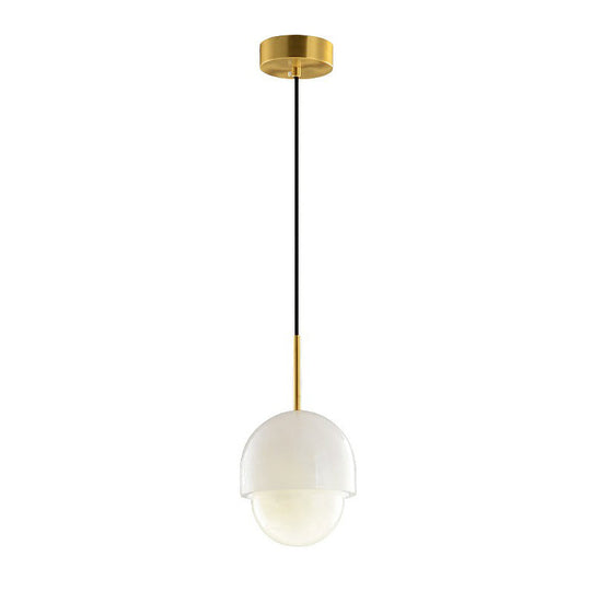 White Small Pendant Lighting: Modern Minimalist 1-Light Marble Hanging Light For Bedroom