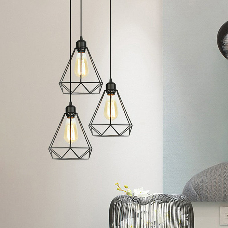 Industrial Metal 1-Light Black Cage Pendant Light - Stylish Bedside Fixture / B