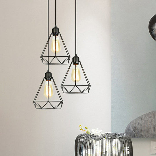 Industrial Metal 1-Light Black Cage Pendant Light - Stylish Bedside Fixture / B
