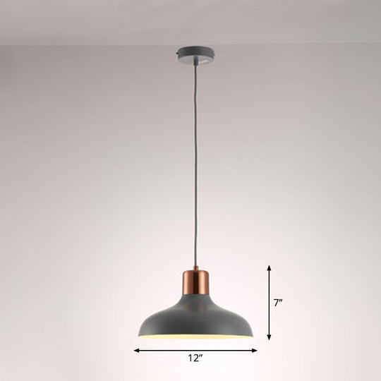 Bowl-Shaped Restaurant Pendant Light - Metal Construction Macaron Suspension Design With 1 Bulb Grey