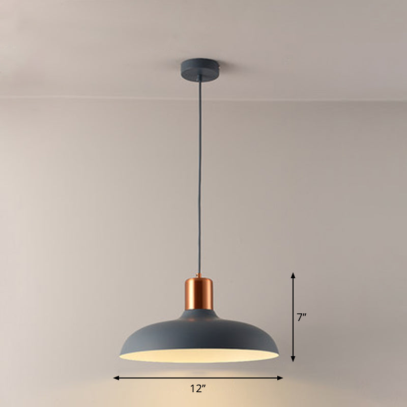 Bowl-Shaped Restaurant Pendant Light - Metal Construction Macaron Suspension Design With 1 Bulb