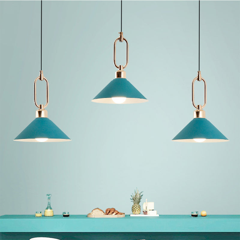 Macaron Single-Bulb Pendant Light With Conical Metal Shade And Oval Ring For Ceiling