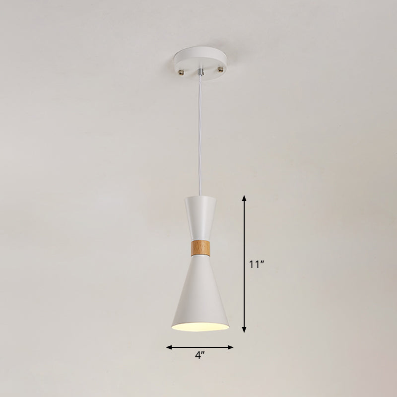 Nordic Metallic Hourglass Pendant Light - Stylish 1-Light Bedside Hanging Ceiling Fixture White