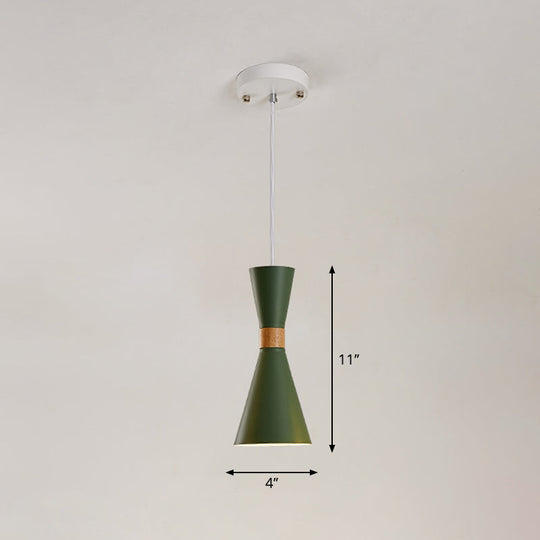 Nordic Metallic Hourglass Pendant Light - Stylish 1-Light Bedside Hanging Ceiling Fixture Green