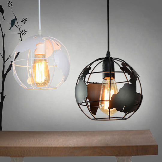 World Globe Pendant Light: Loft Style Single-Bulb Iron Hanging Lamp For Kids Bedroom