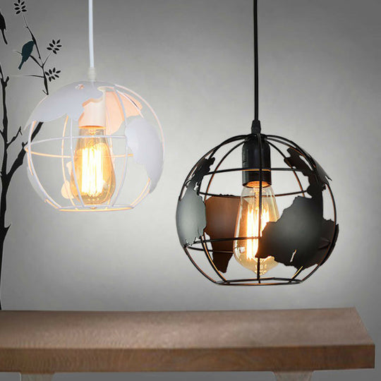 World Globe Pendant Light: Loft Style Single-Bulb Iron Hanging Lamp For Kids Bedroom