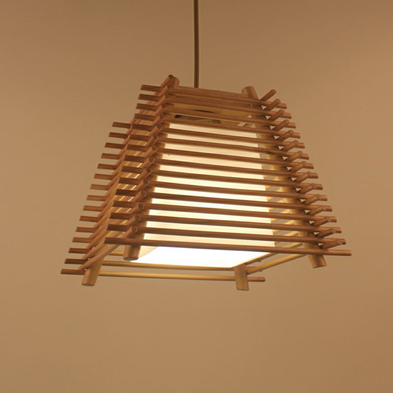 Modern Brown Wood Hanging Light: Trapezoidal Restaurant Pendant Lamp