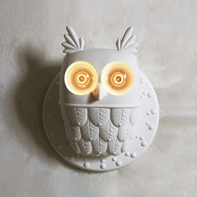 Owl Shape Resin Wall Lamp: Cartoon 2-Light Mount Fixture White Aisle Lighting
