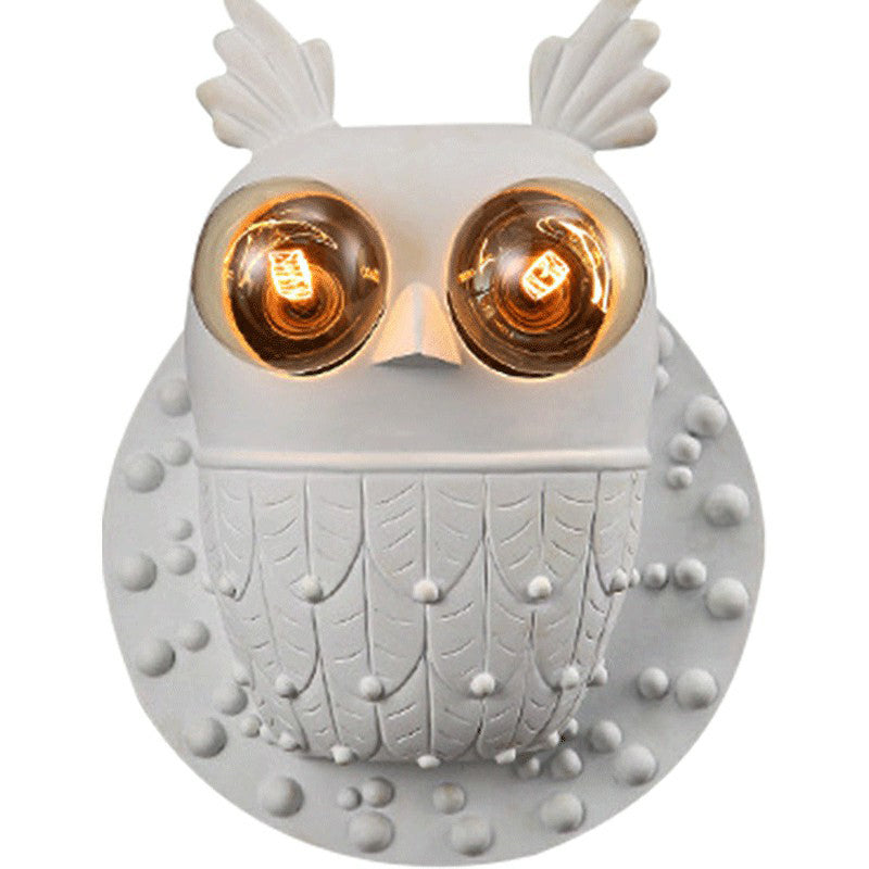 Owl Shape Resin Wall Lamp: Cartoon 2-Light Mount Fixture White Aisle Lighting