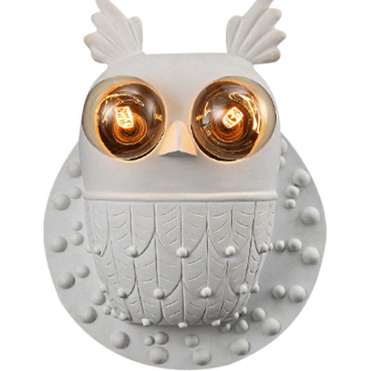 Owl Shape Resin Wall Lamp: Cartoon 2-Light Mount Fixture White Aisle Lighting