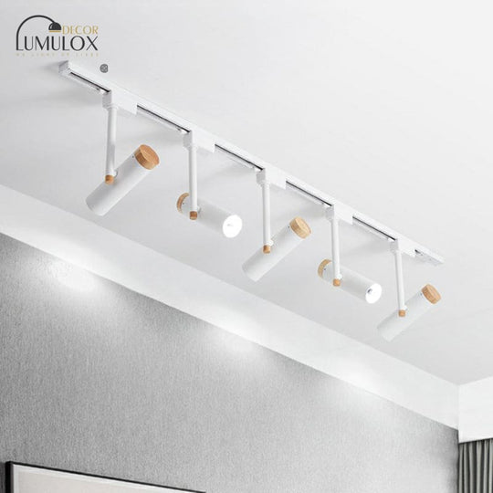 Nordic Tubular Metallic Spotlight With Wood Cap Ceiling Lamp