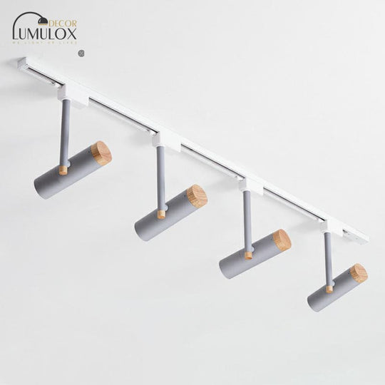 Nordic Tubular Metallic Spotlight With Wood Cap 4 / Grey Ceiling Lamp