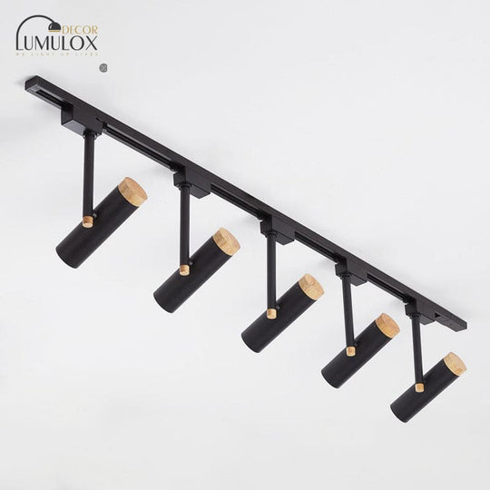 Nordic Tubular Metallic Spotlight With Wood Cap 5 / Black Ceiling Lamp