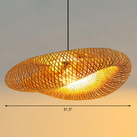 Modern Bamboo Hand-Worked Hanging Ceiling Light - Beige Pendant Lamp With 1 Bulb / 31.5