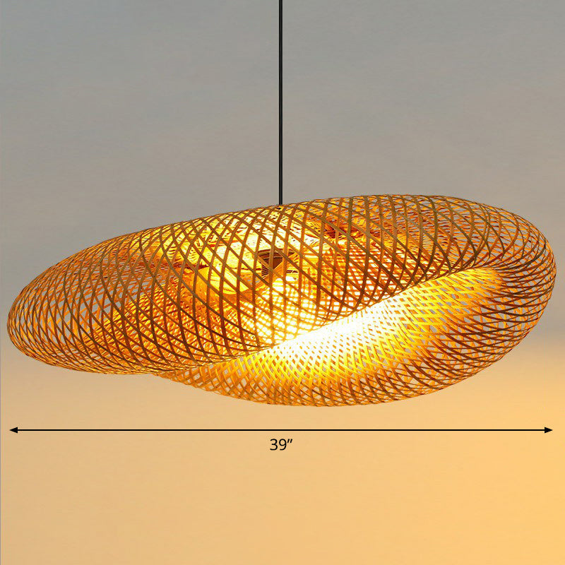 Modern Bamboo Hand-Worked Hanging Ceiling Light - Beige Pendant Lamp With 1 Bulb / 39